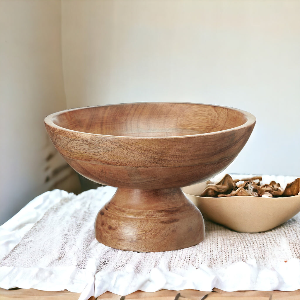 Mango Wood Footed Bowl - 2 Sizes - heart deco