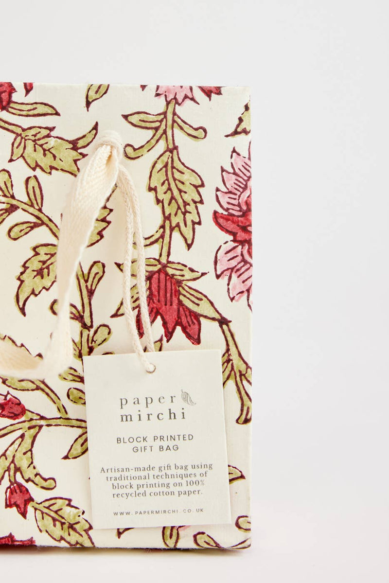 Hand Block Printed Gift Bags (Small) - Festive - heart deco