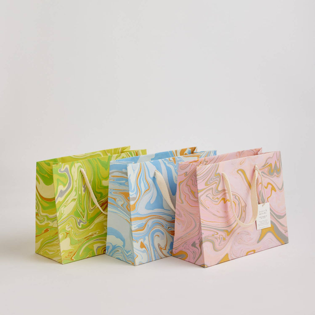 Hand Marbled Gift Bags (Medium) - Pastel - heart deco