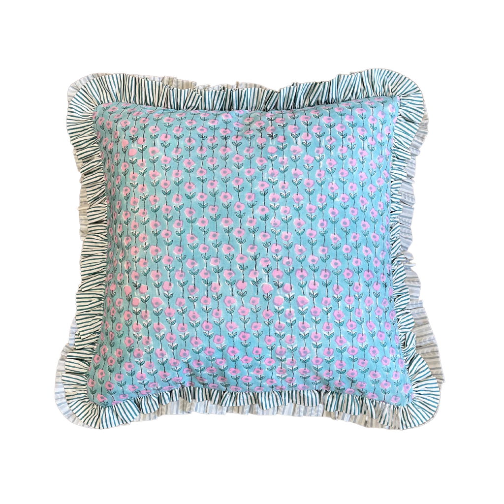 Flower Ruffle Cushion Cover in Aquamarine - heart deco