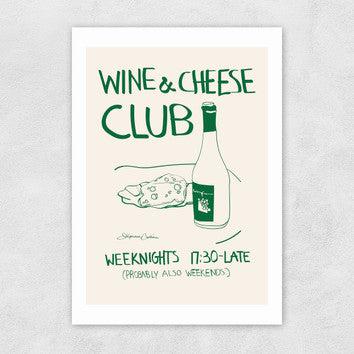 Wine and Cheese Club Art Print - heart deco