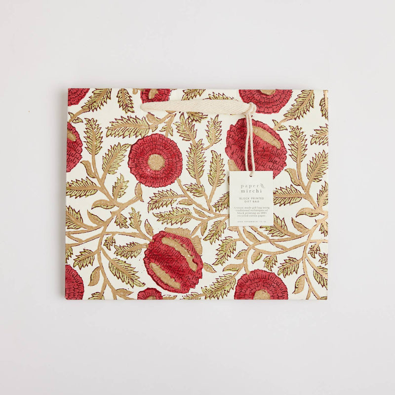 Hand Block Printed Gift Bags (Medium) - Festive - heart deco