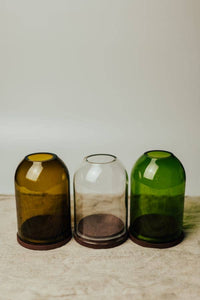 Olive Green Glass Candle Dome