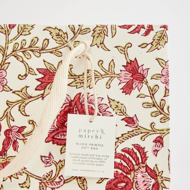 Hand Block Printed Gift Bags (Medium) - Festive - heart deco
