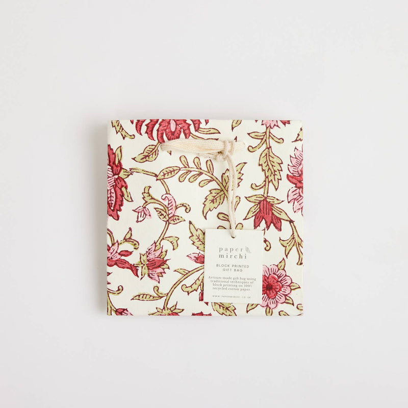 Hand Block Printed Gift Bags (Small) - Festive - heart deco