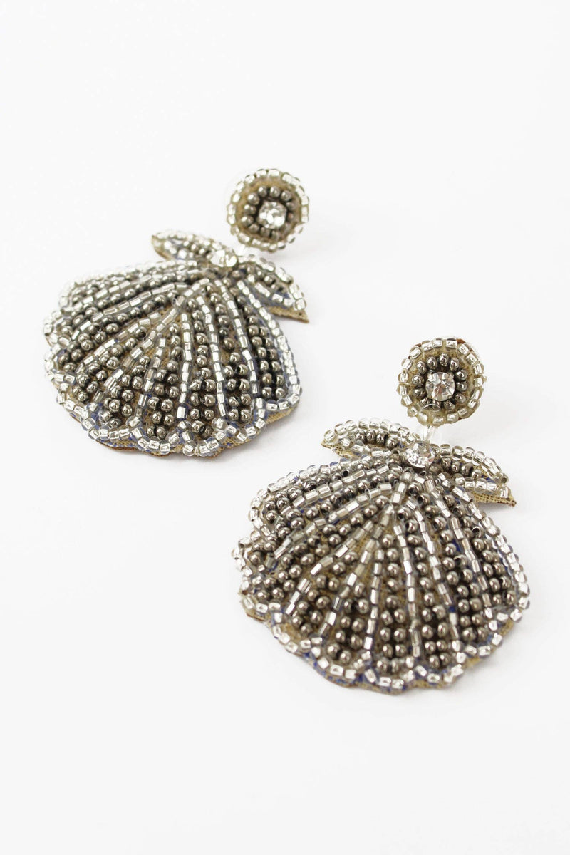 Silver Shell Drop Beaded Earrings