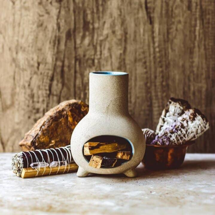 mini chiminea for smudging - heart deco