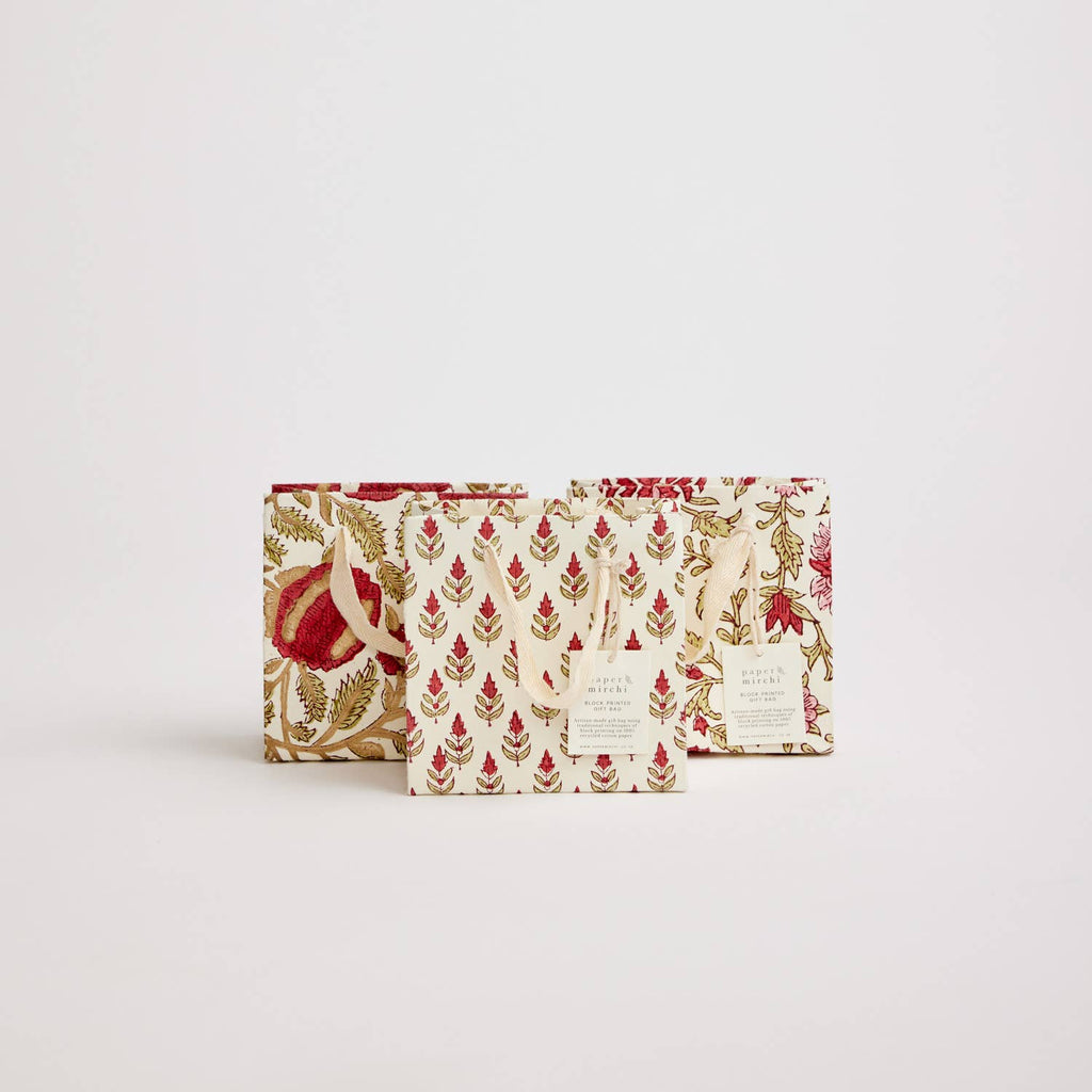 Hand Block Printed Gift Bags (Small) - Festive - heart deco