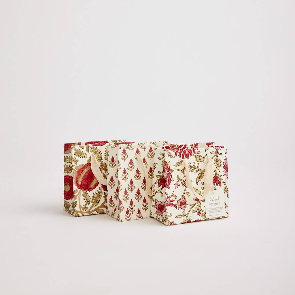 Hand Block Printed Gift Bags (Small) - Festive - heart deco