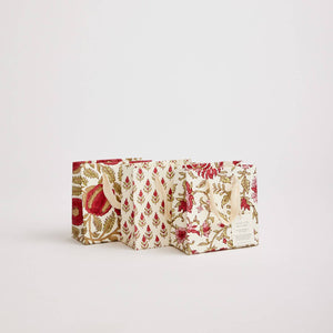 Hand Block Printed Gift Bags (Small) - Festive - heart deco