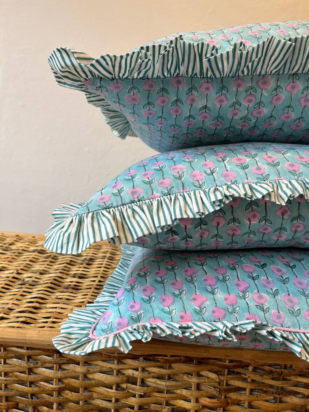 Flower Ruffle Cushion Cover in Aquamarine - heart deco