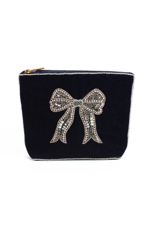 SILVER BOW SMALL POUCH - heart deco