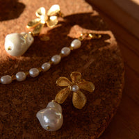 MY DORIS LARGE FLOWER PEARL DROP EARRINGS - heart deco