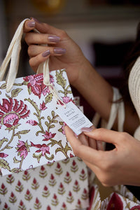 Hand Block Printed Gift Bags (Small) - Festive - heart deco