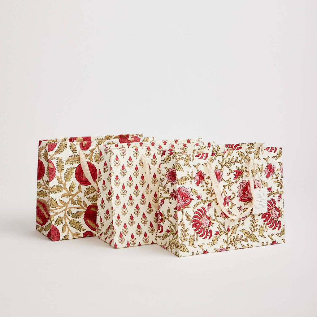 Hand Block Printed Gift Bags (Medium) - Festive - heart deco