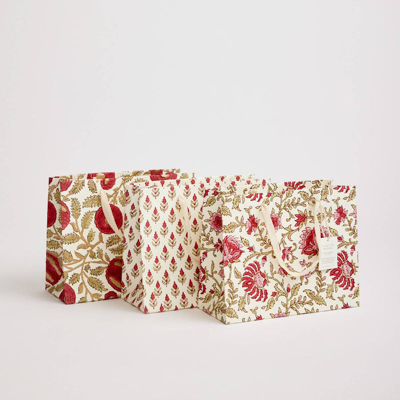 Hand Block Printed Gift Bags (Medium) - Festive - heart deco