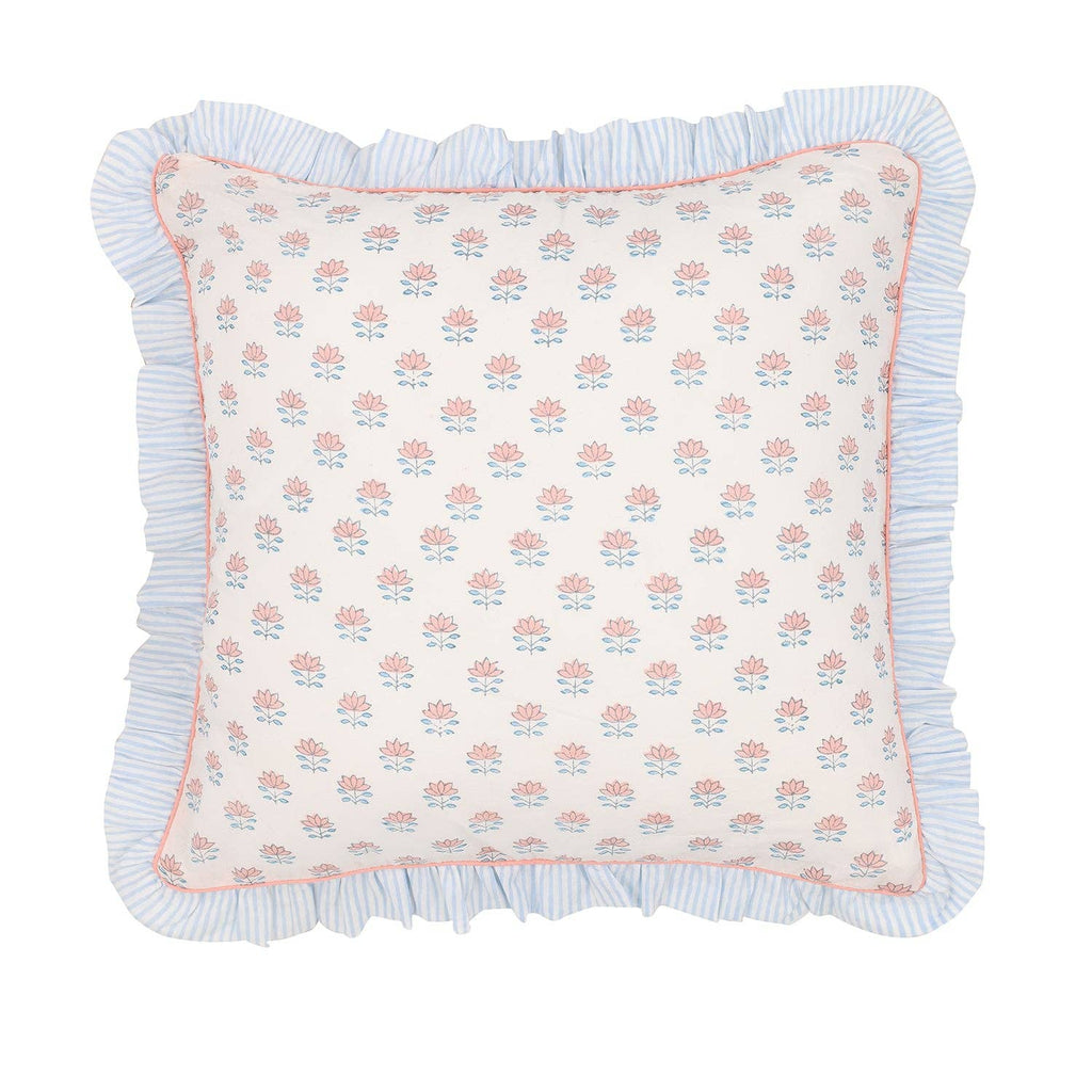 Lotus Ruffle Cushion in Glacier Blue - heart deco