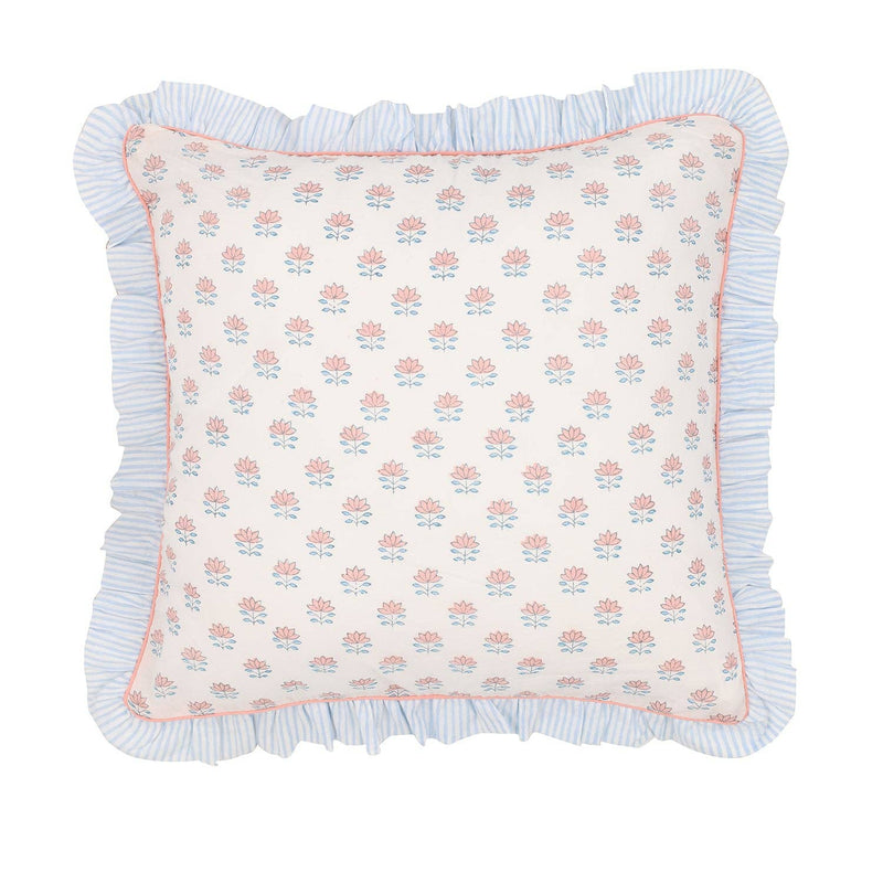 Lotus Ruffle Cushion in Glacier Blue - heart deco