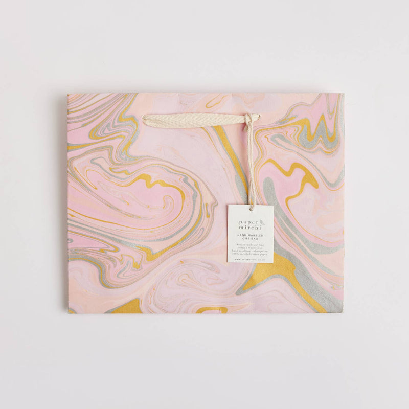 Hand Marbled Gift Bags (Medium) - Pastel - heart deco