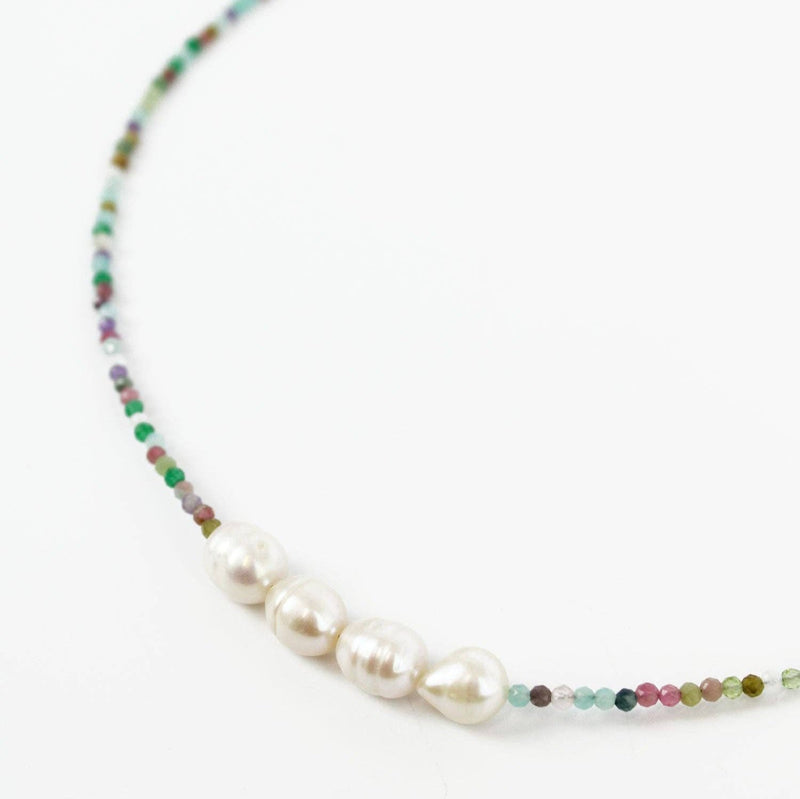 MIXED BEAD NECKLACE WITH PEARL - heart deco