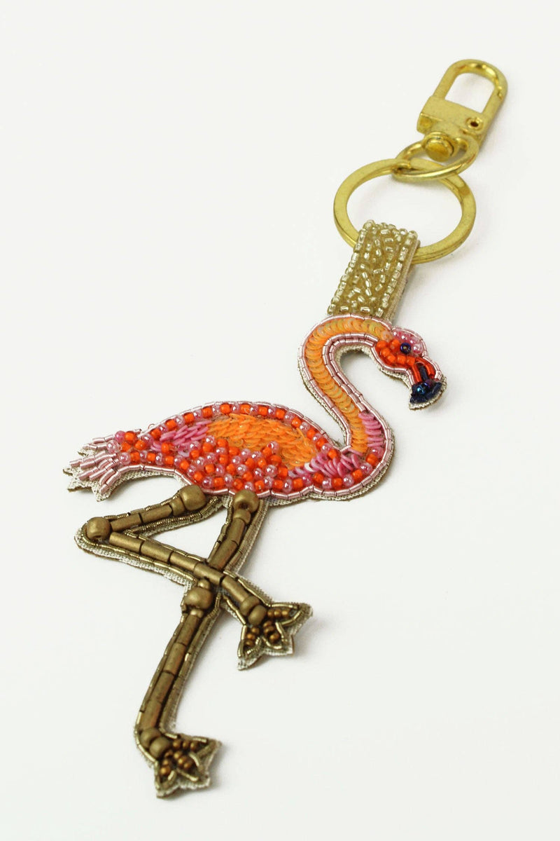 Pink Flamingo Beaded Keyring