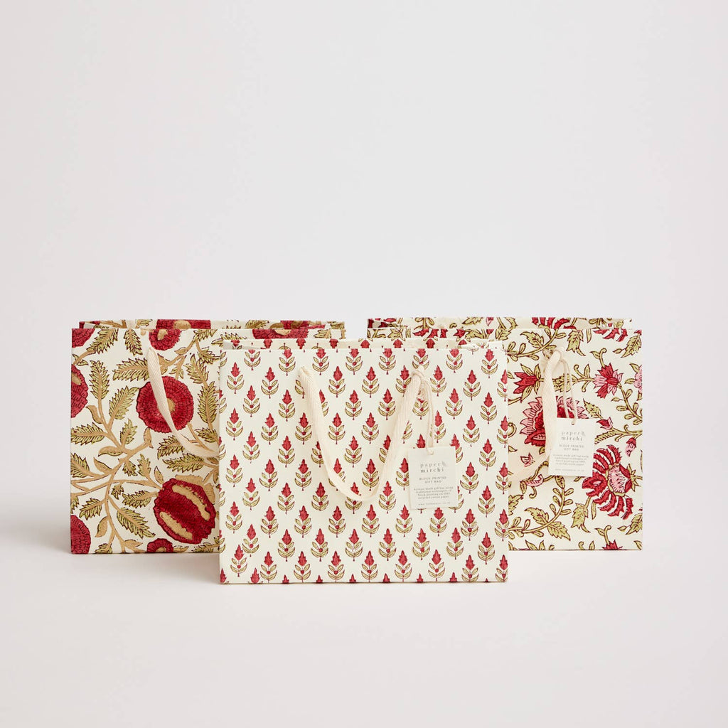 Hand Block Printed Gift Bags (Medium) - Festive - heart deco