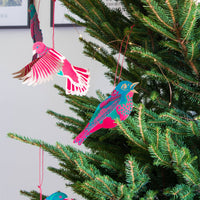 Festive Birds Paper Ornaments - heart deco