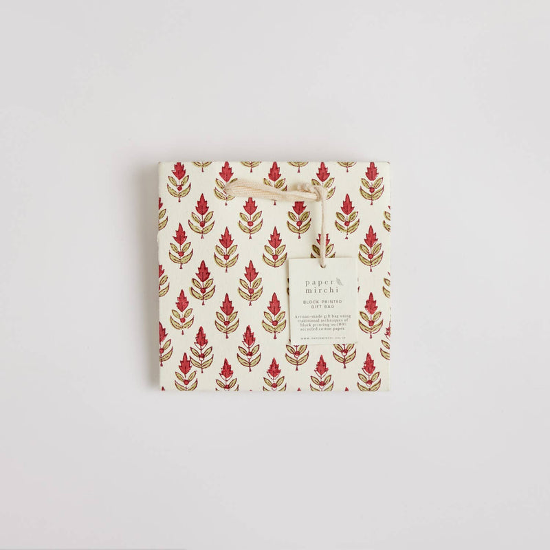 Hand Block Printed Gift Bags (Small) - Festive - heart deco