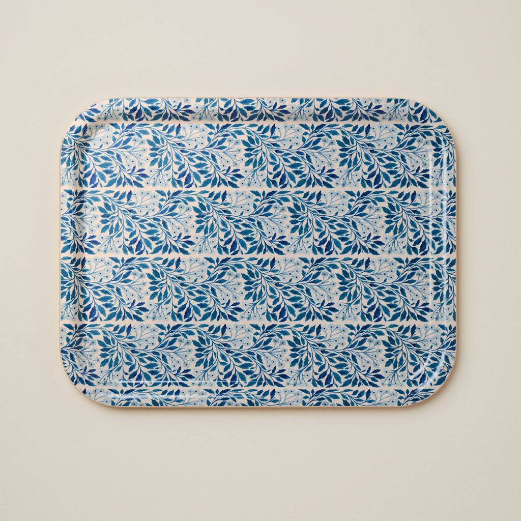 Blue floral Birchwood tray