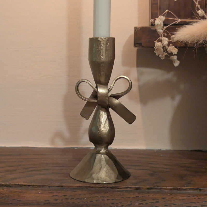 Antique Brass Bow Candlestick 2