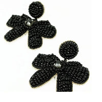 MY DORIS BLACK BOW BEADED EARRING - heart deco