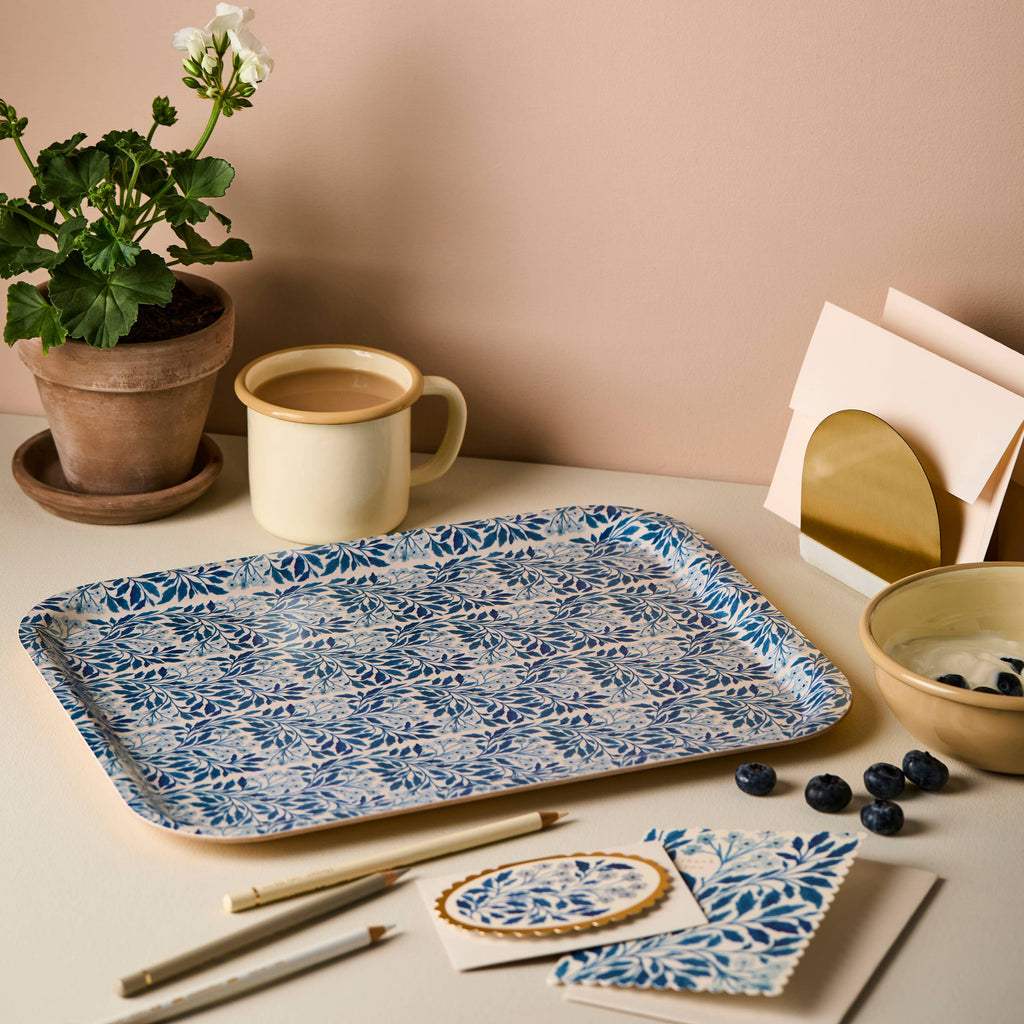 Blue floral Birchwood tray