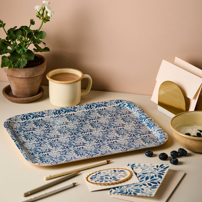 Blue floral Birchwood tray