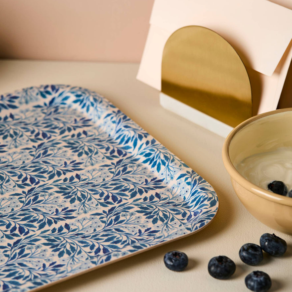 Blue floral Birchwood tray