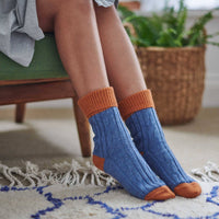 Cashmere Blend Slouch Socks denim and orange2