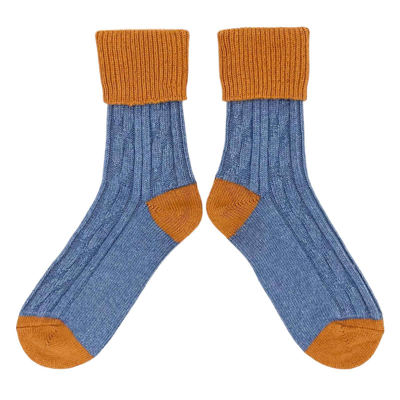 Cashmere Blend Slouch Socks denim and orange