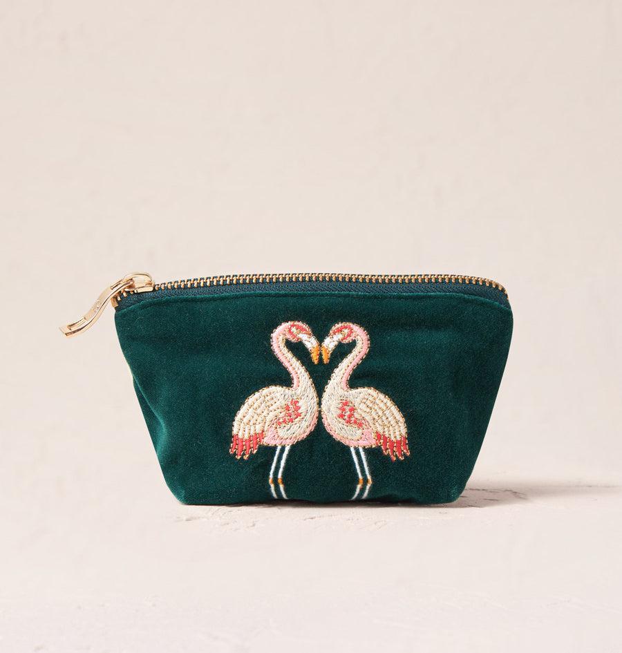 Flamingo Emerald Velvet Coin Purse