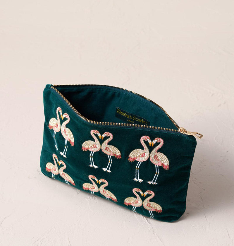 Flamingo Emerald Velvet Everyday Pouch