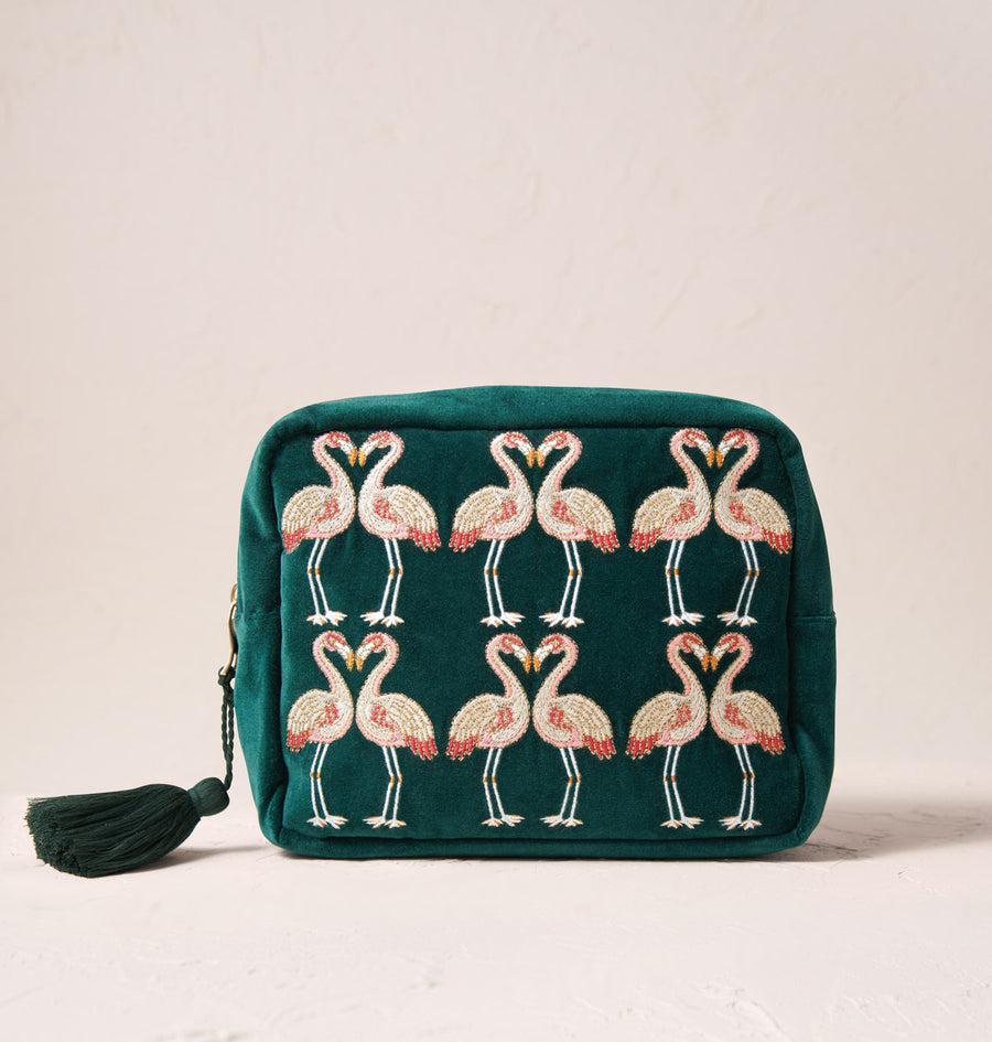 Flamingo Emerald Velvet Washbag