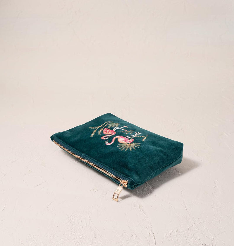 Flamingo Emerald mini pouch - heart deco