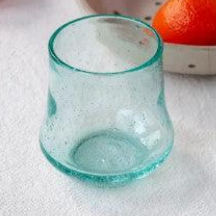 blue glass tumbler - heart deco
