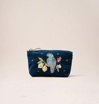 Tropical Parrot Ink Blue Velvet Coin Purse