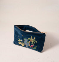 Tropical Parrot Ink Blue Velvet Mini Pouch