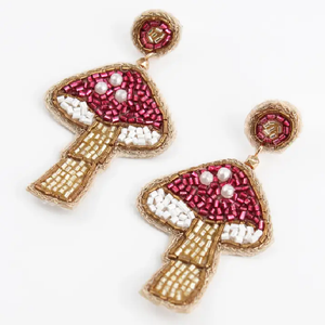 MY DORIS PINK MUSHROOM BEADED EARRINGS - heart deco