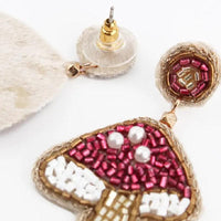 MY DORIS PINK MUSHROOM BEADED EARRINGS - heart deco