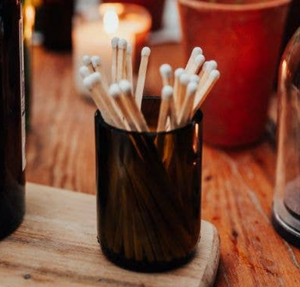 Olive Glass Pot With Long Matches
