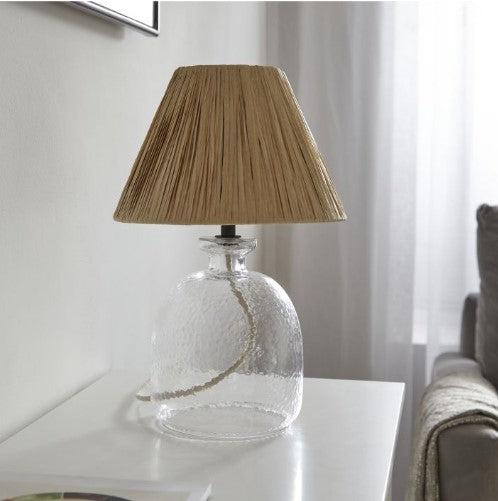 Natural Raffia and Glass Table Lamp - heart deco