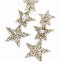 MY DORIS TRIPLE SILVER STAR EARRINGS - heart deco