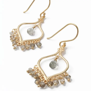 MY DORIS DROP HOOK EARRINGS WITH LABRADORITE BEAD DROPS - heart deco