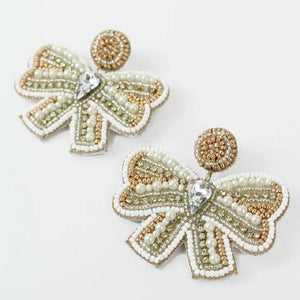 MY DORIS WHITE BLING BOW EARRINGS - heart deco